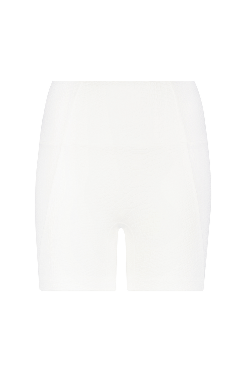 White Biker Short with Textured Fabric