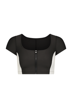 Maci Swim Crop Top in Black White Colorblock