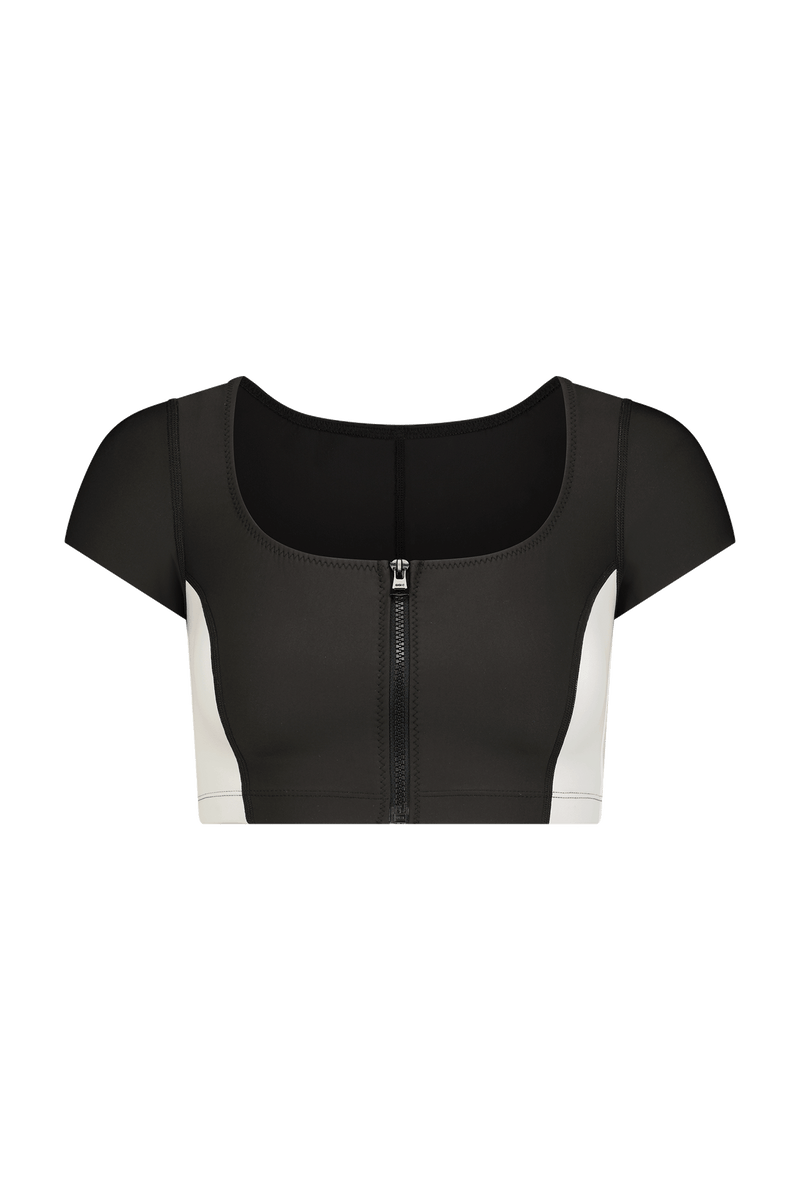 Maci Swim Crop Top in Black White Colorblock