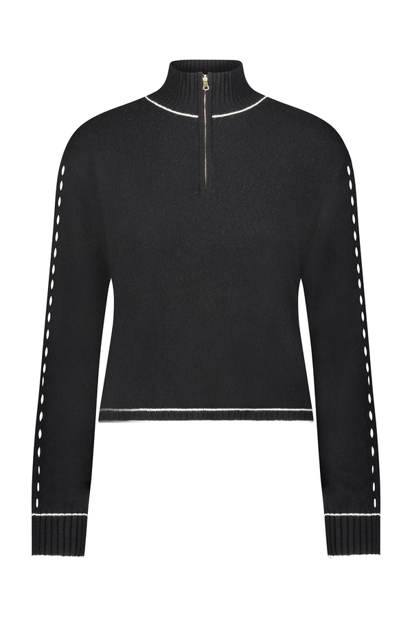 Black Cashmere Lounge Half Zip Sweater