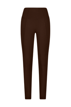 Brown Athletic Leggings in Textured Faux Snakeskin Fabric, Ava Legging - Chocolate