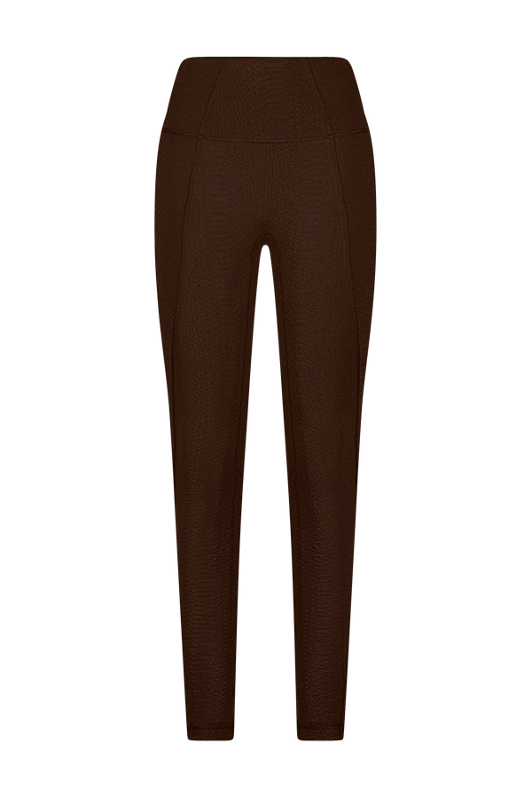 Brown Athletic Leggings in Textured Faux Snakeskin Fabric, Ava Legging - Chocolate