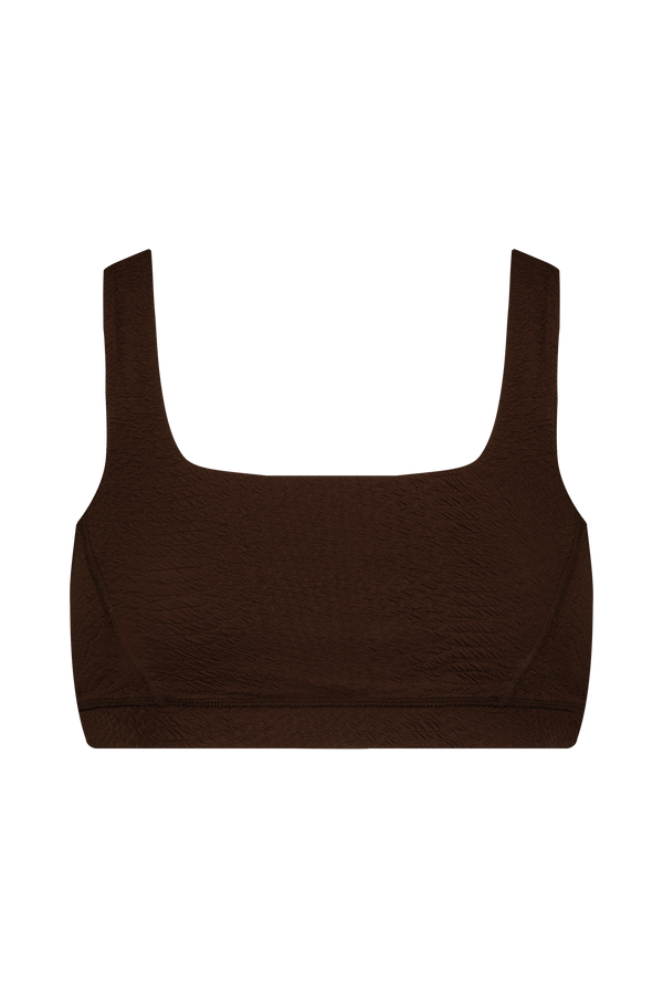 Brown Sports Bra in Textured Faux Snakeskin Fabric, Wilson Bra - Chocolate