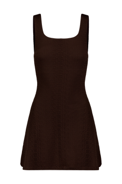 Brown Tennis Dress with Built in Shorts in Textured Snakeskin Fabric, Ezzie Dress - Chocolate