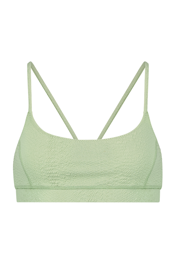 Jade Green Sports Bra in Faux Snakeskin Textured Fabric