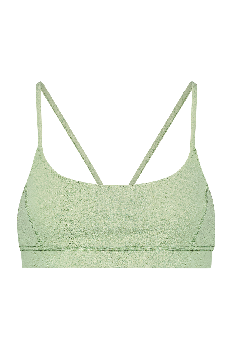 Jade Green Sports Bra in Faux Snakeskin Textured Fabric