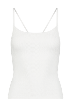 White Athletic Tank Top in Textured Faux Snakeskin Fabric, Lucille Top - Ivory