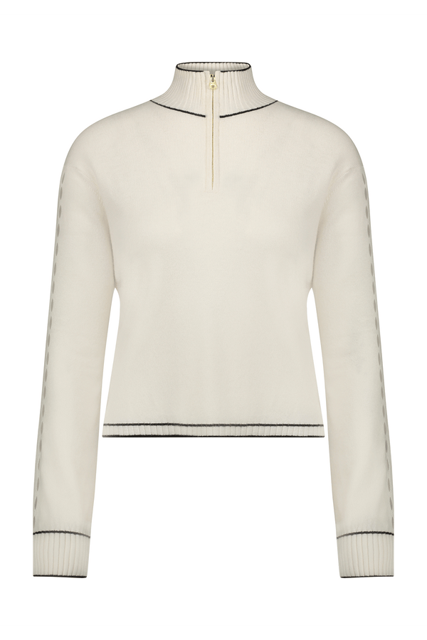 June Cashmere Lounge Half Zip Sweater Ivory White