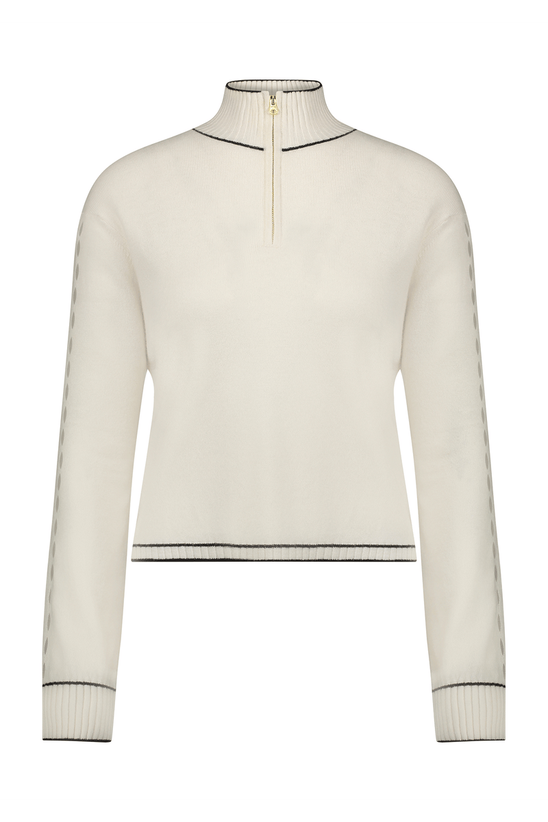 June Cashmere Lounge Half Zip Sweater Ivory White