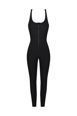 Black Sports Jumpsuit in Textured Fabric