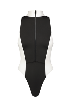 Tessa Scuba One Piece Surfsuit in Black and White Colorblock