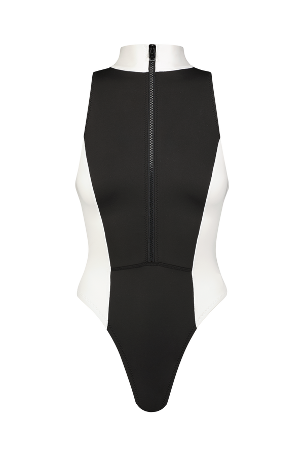 Tessa Scuba One Piece Surfsuit in Black and White Colorblock