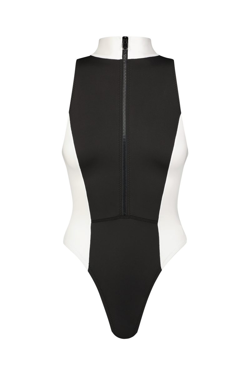 Tessa Scuba One Piece Surfsuit in Black and White Colorblock