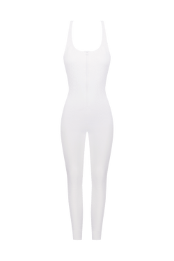 White Sports Jumpsuit in Textured Fabric