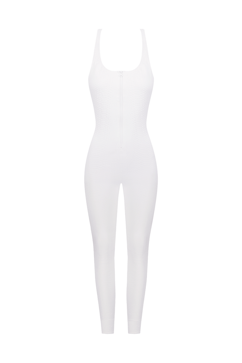 White Sports Jumpsuit in Textured Fabric