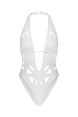 White One Piece Swimsuit with Cutout Pattern