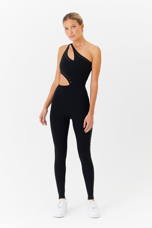 Black Sports Jumpsuit with Single Shoulder Strap