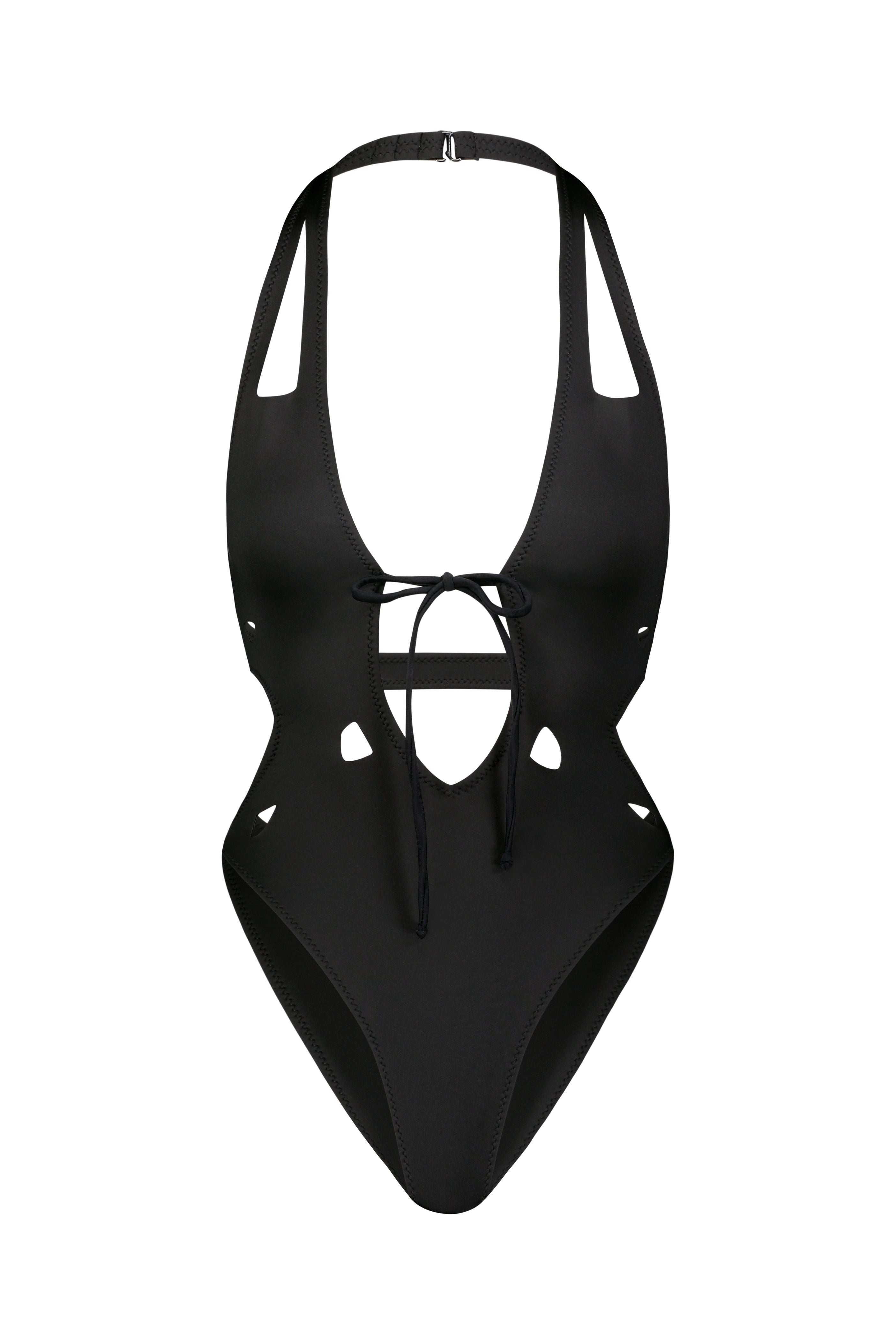 Low Cut Black One Piece Swimsuit