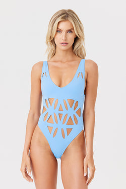 Baby Blue One Piece Swimsuit with Delicate Cutout Accents