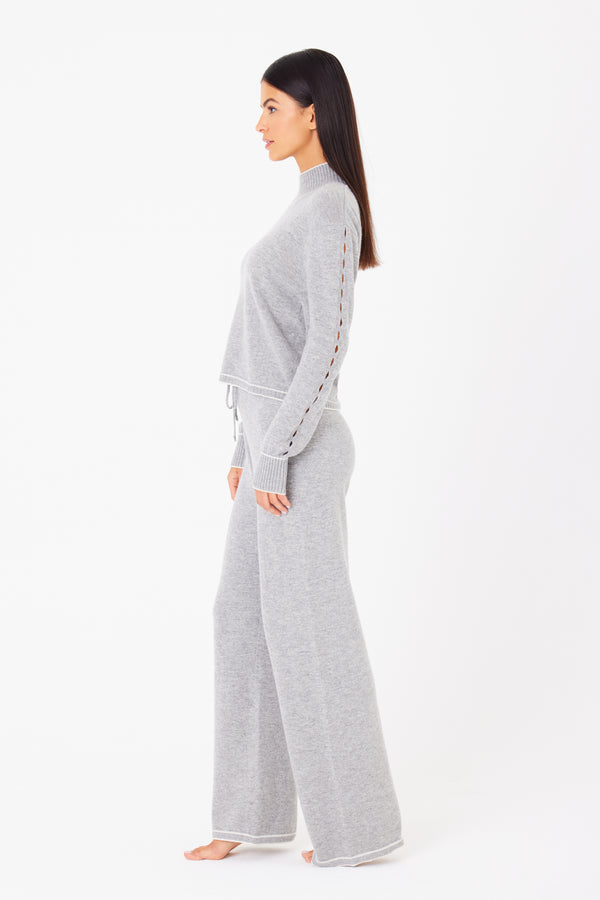 Aubrie Cashmere Lounge Wide Leg Pant Heather Grey