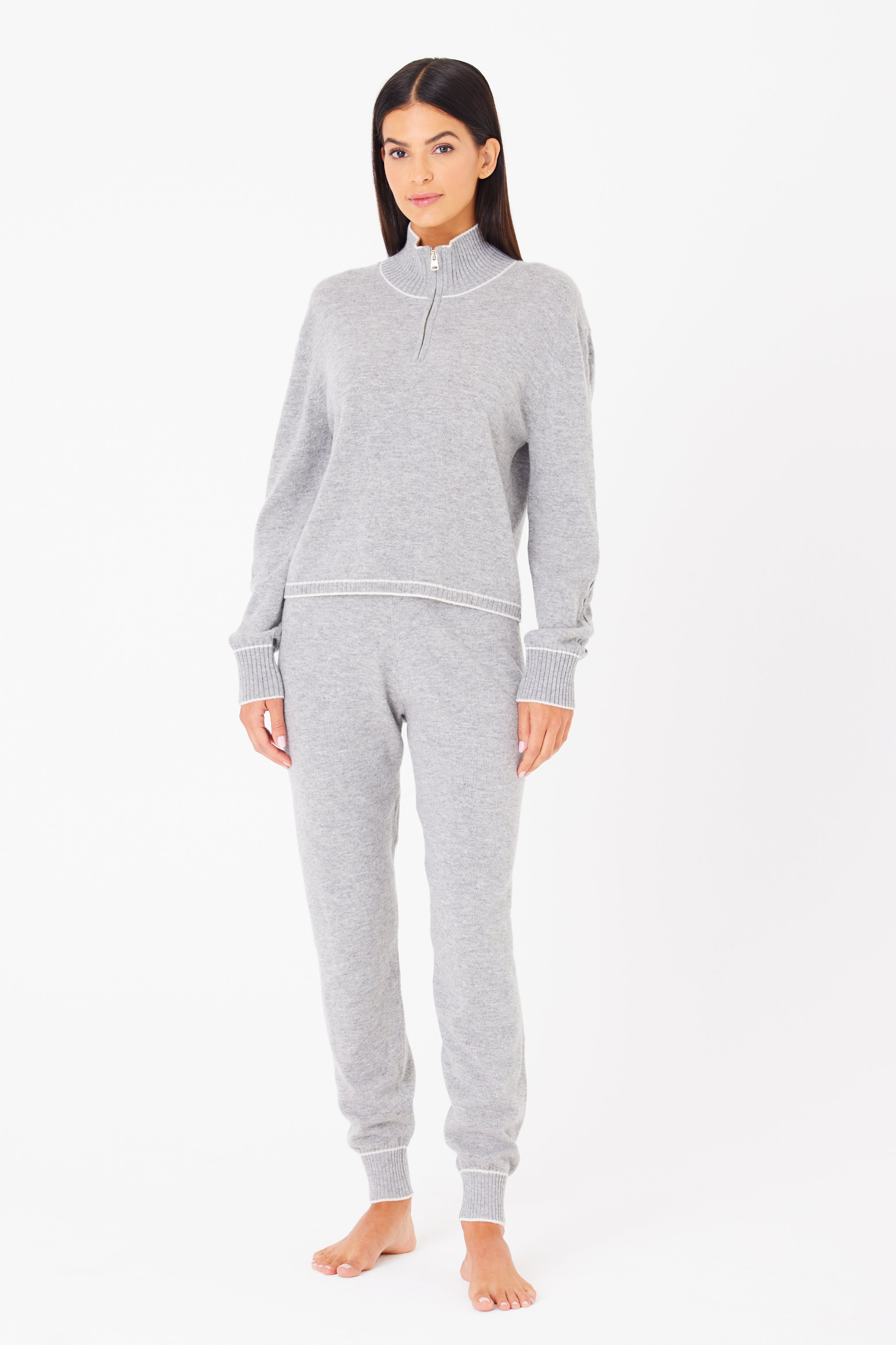 June Cashmere Lounge Half Zip Sweater Heather Grey