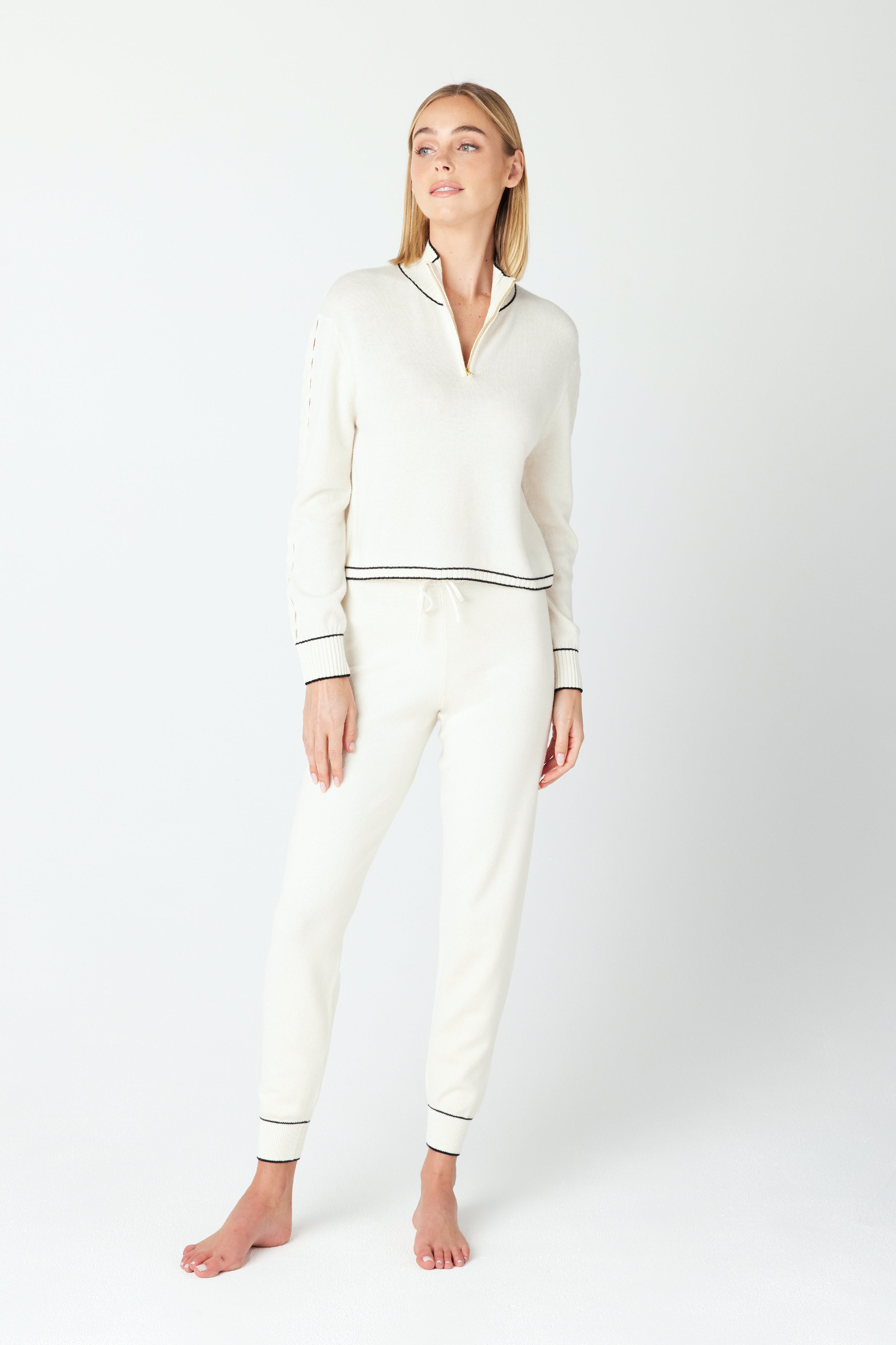 June Half Zip White Cashmere Loungewear Sweater 