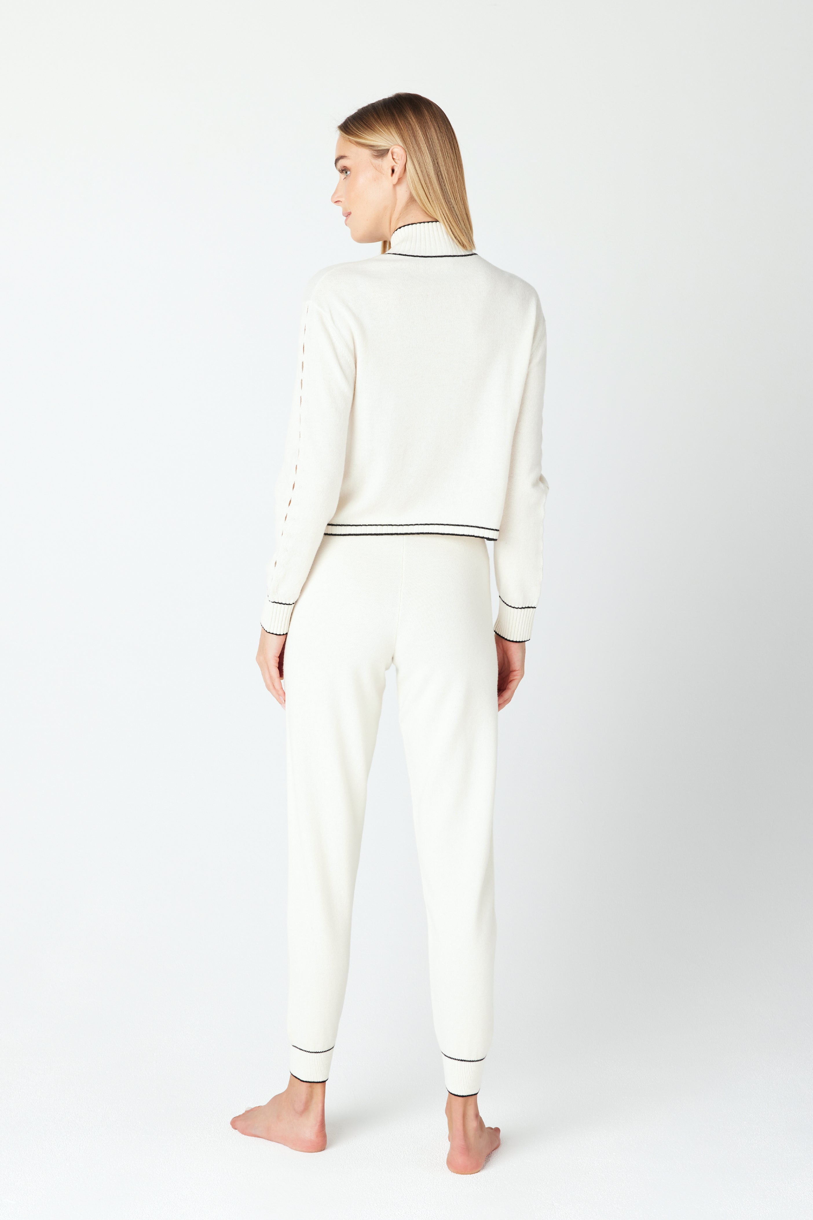 June Half Zip White Cashmere Loungewear Sweater 