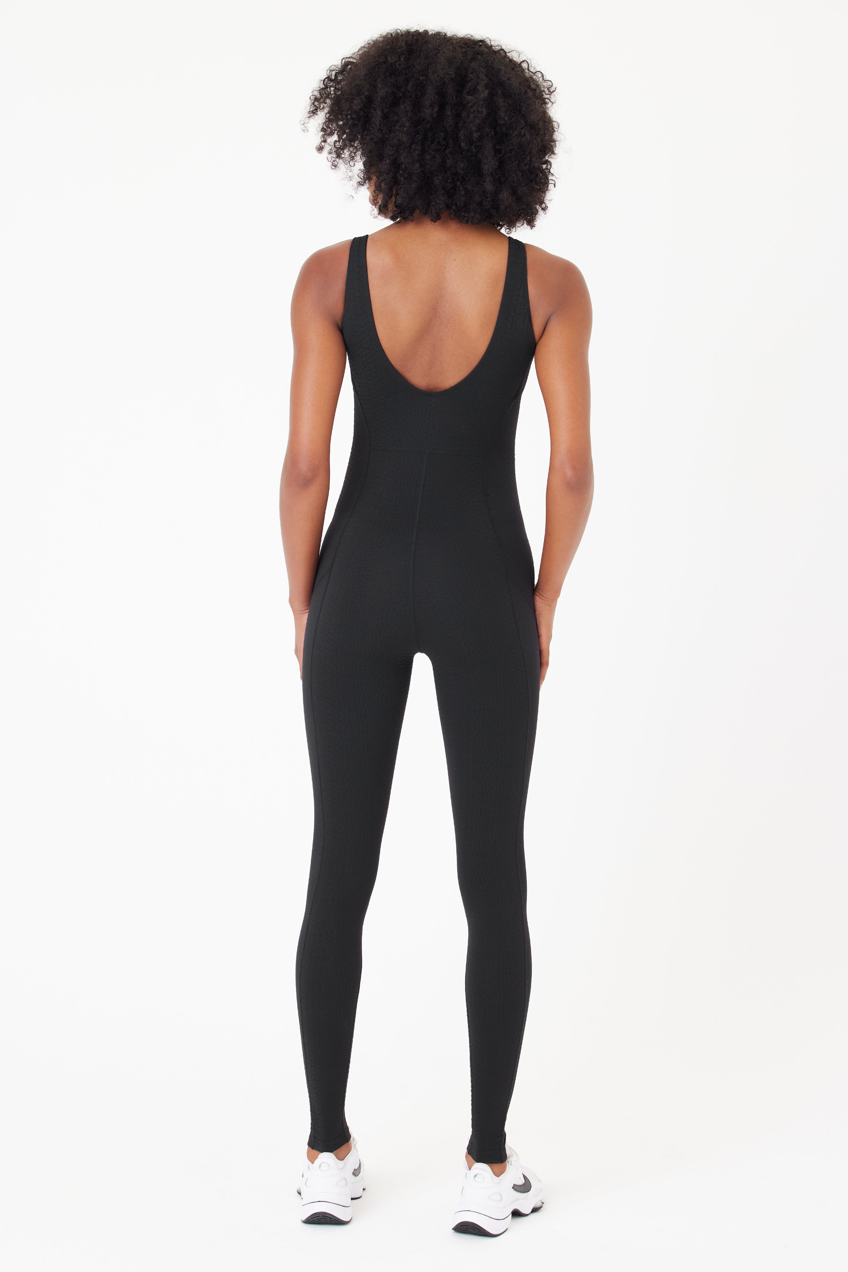 Black Sports Jumpsuit in Textured Fabric